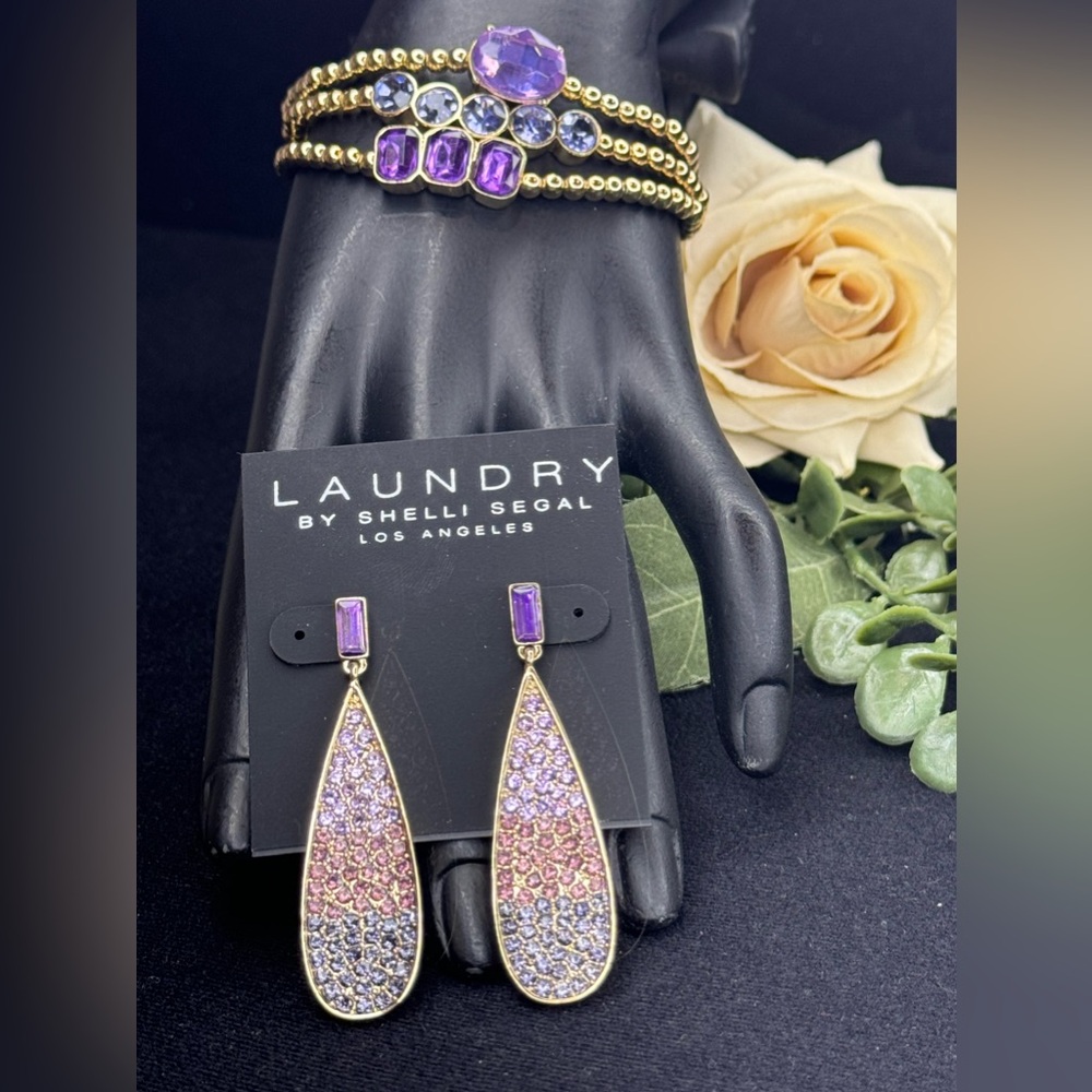 Stunning Purple Ombré Pave Crystal 
 Dangle Earrings & Bracelet by Shelli Segal